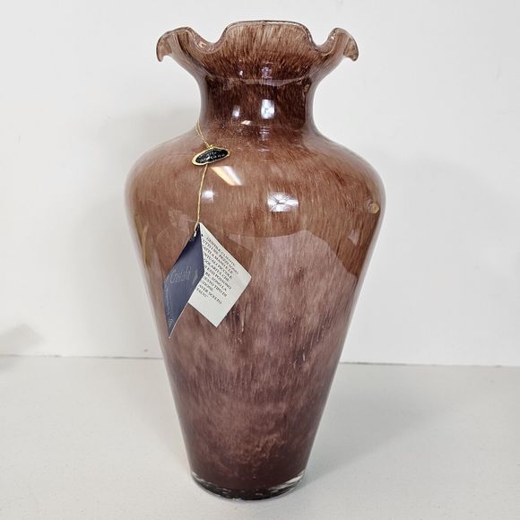 Murano Glass Flower Vase Deep Pink Swirl Gloss Italy Traditional Cristalvi 8x14" - Picture 2 of 16